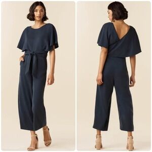 Vetta Womens Quiet Luxury Minimalist‎ Wide Leg Wrap Cape Jumpsuit Size 4 Black